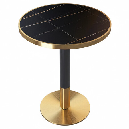 Bisztró asztal étkezőbe, fekete márvány/fekete/arany, átmérő 80 cm, OREN