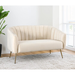 Design kétszemélyes kanapé, bézs Velvet szövet/gold króm-arany, BAGY