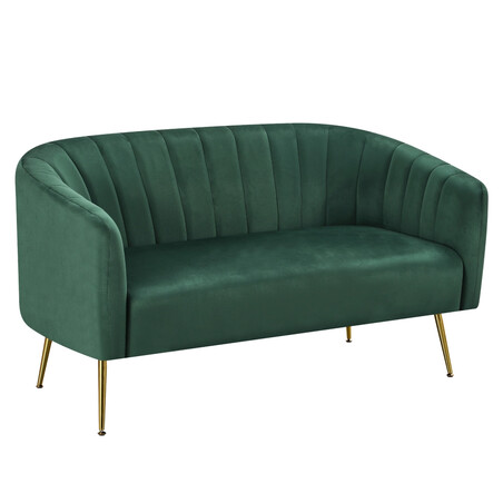 Design kétszemélyes kanapé, sötétzöld Velvet szövet/gold króm-arany, BAGY