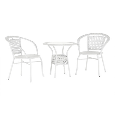 Kerti rattan szett 1+2, fehér, JENAR