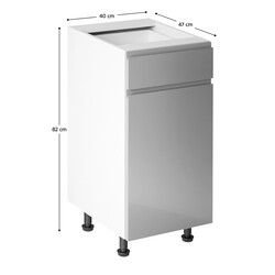 Alsószekrény, fehér/szürke extra magasfényű HG, AURORA D40S1