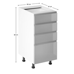 Alsószekrény, fehér/szürke extra magasfényű HG, AURORA D40S4