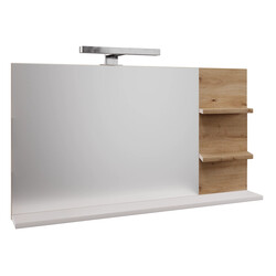 Tükör LED világítással, fehér/artisan tölgy, CUBO CUB04