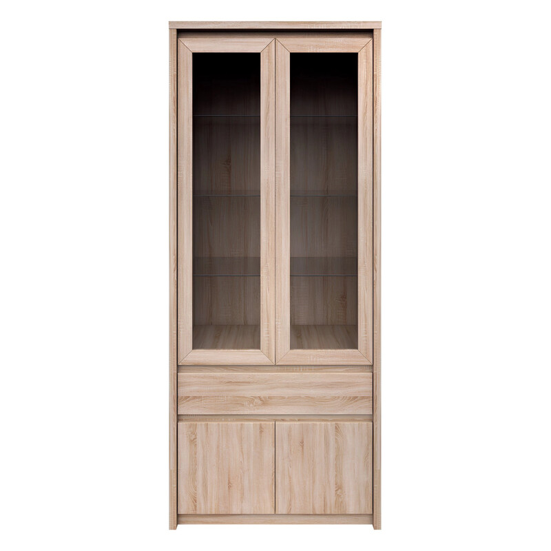 Vitrines szekrény, DTD laminált, tölgy sonoma, NORTY TYP 3