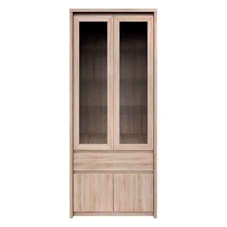 Vitrines szekrény, DTD laminált, tölgy sonoma, NORTY TYP 3