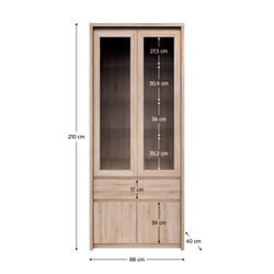 Vitrines szekrény, DTD laminált, tölgy sonoma, NORTY TYP 3