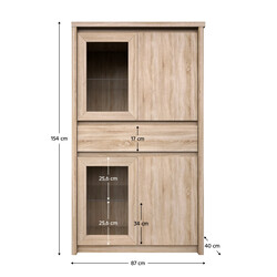 Vitrines szekrény, DTD laminált, tölgy sonoma, NORTY TYP 7